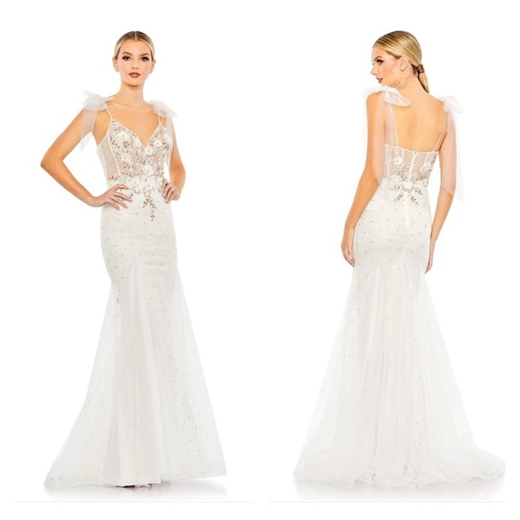 Mac Duggal 50666 NWT EMBELLISHED SLEEVELESS BOW DETAIL MERMAID GOWN